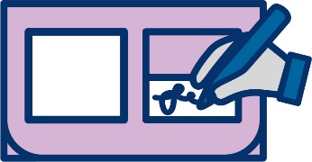 An icon if writing a name on a purple envelope.