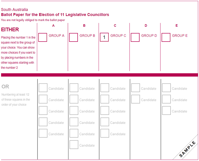 Legislative Council ballot paper 